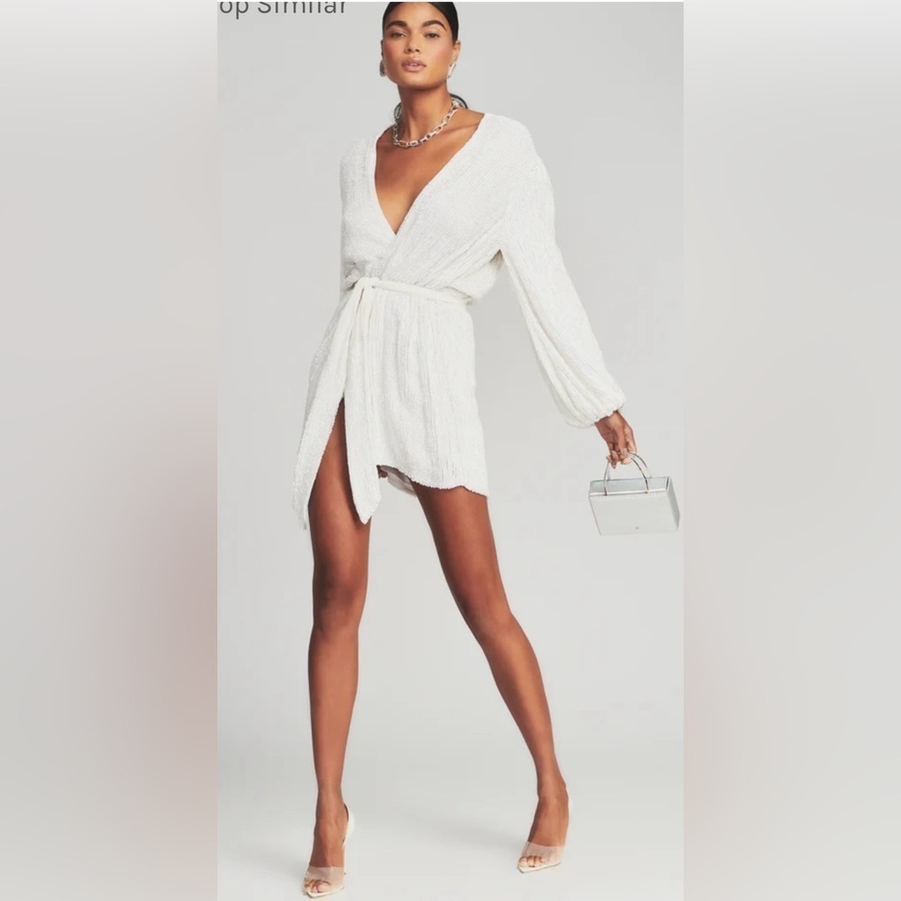 Retrofete Gabrielle Robe Wrap Mini Dress in Moonglow White Womens Small NWT